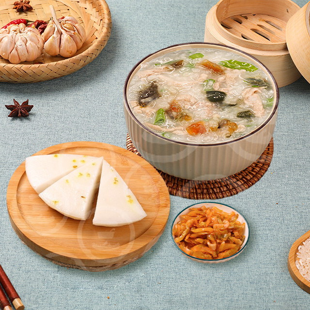 皮蛋瘦肉粥+桂花糕+柞菜絲。_看圖王